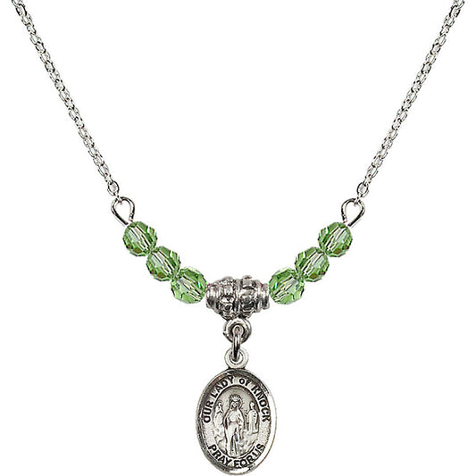 Sterling Silver Our Lady of Knock Birthstone Necklace with Peridot Beads - 9246