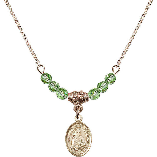 14kt Gold Filled Our Lady of the Railroad Birthstone Necklace with Peridot Beads - 9247