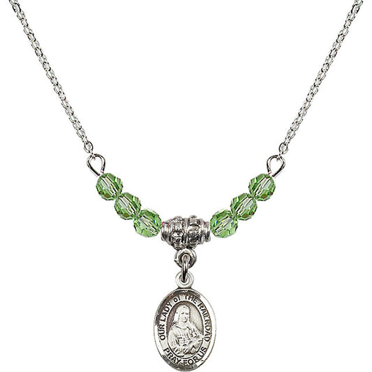 Sterling Silver Our Lady of the Railroad Birthstone Necklace with Peridot Beads - 9247