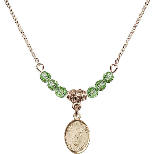 14kt Gold Filled Blessed Trinity Birthstone Necklace with Peridot Beads - 9249