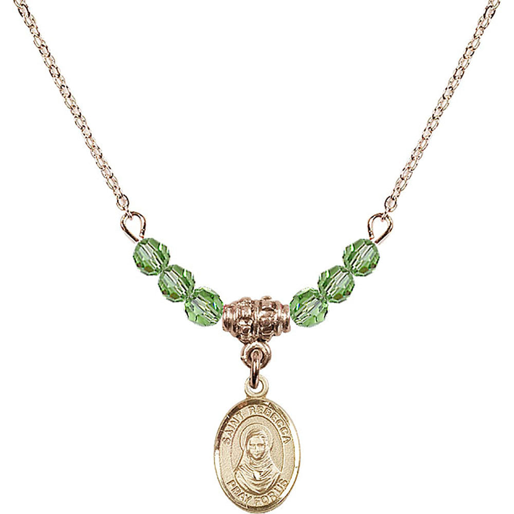 14kt Gold Filled Saint Rebecca Birthstone Necklace with Peridot Beads - 9252