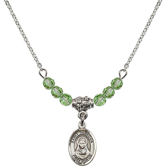 Sterling Silver Saint Rebecca Birthstone Necklace with Peridot Beads - 9252