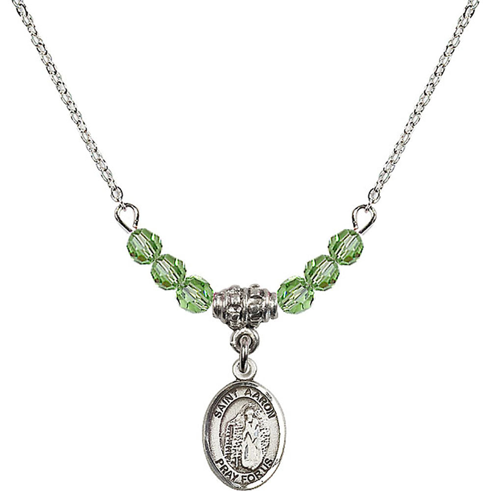 Sterling Silver Saint Aaron Birthstone Necklace with Peridot Beads - 9254