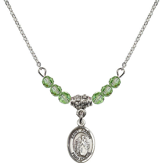 Sterling Silver Saint Aaron Birthstone Necklace with Peridot Beads - 9254