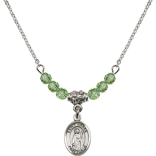 Sterling Silver Saint Grace Birthstone Necklace with Peridot Beads - 9255