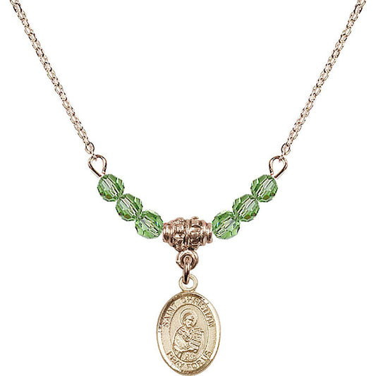 14kt Gold Filled Saint Christian Demosthenes Birthstone Necklace with Peridot Beads - 9257