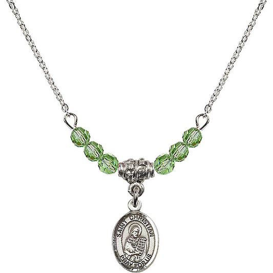 Sterling Silver Saint Christian Demosthenes Birthstone Necklace with Peridot Beads - 9257