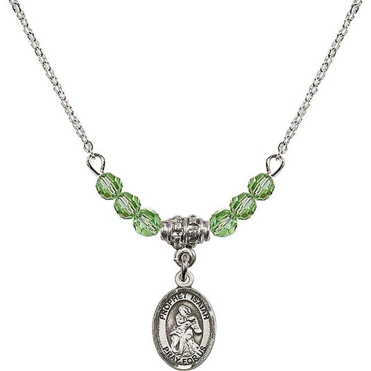 Sterling Silver Saint Isaiah Birthstone Necklace with Peridot Beads - 9258
