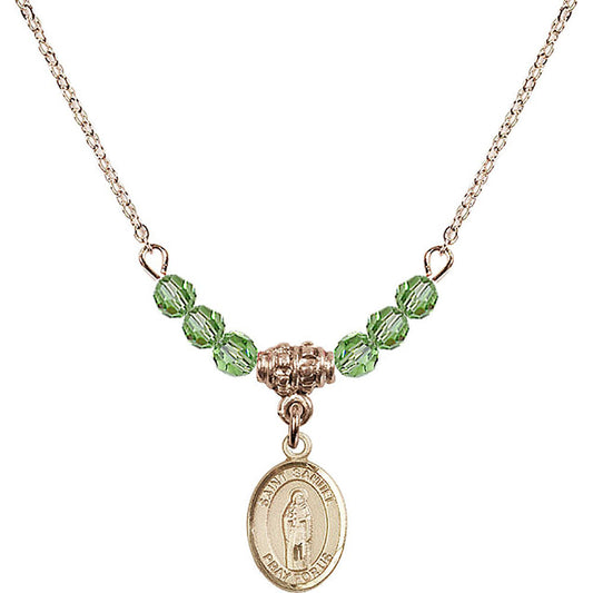 14kt Gold Filled Saint Samuel Birthstone Necklace with Peridot Beads - 9259