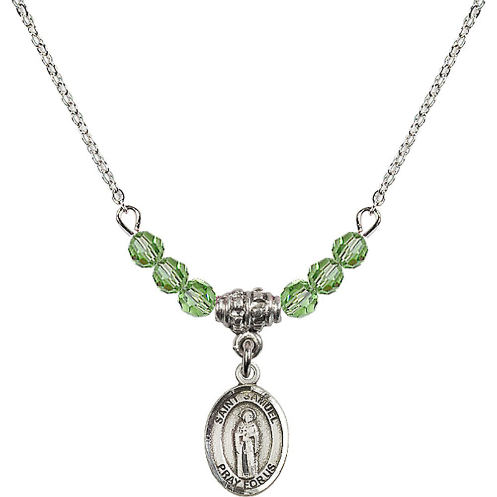 Sterling Silver Saint Samuel Birthstone Necklace with Peridot Beads - 9259