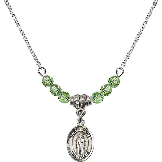 Sterling Silver Saint Samuel Birthstone Necklace with Peridot Beads - 9259