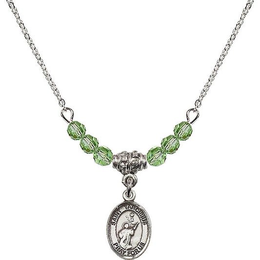 Sterling Silver Saint Tarcisius Birthstone Necklace with Peridot Beads - 9261