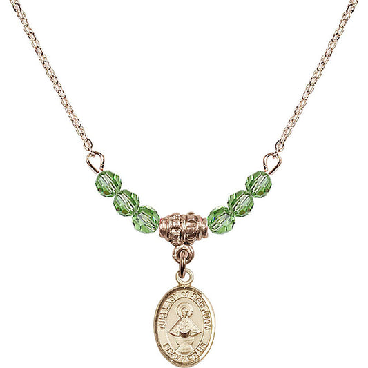 14kt Gold Filled Our Lady of San Juan Birthstone Necklace with Peridot Beads - 9263