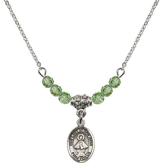 Sterling Silver Our Lady of San Juan Birthstone Necklace with Peridot Beads - 9263
