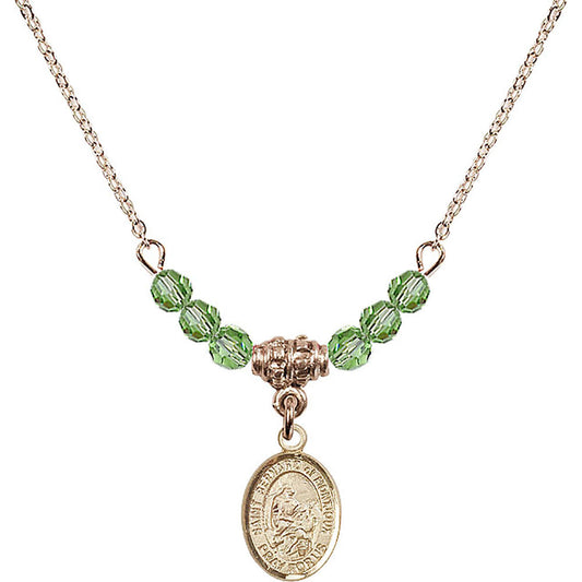 14kt Gold Filled Saint Bernard of Montjoux Birthstone Necklace with Peridot Beads - 9264