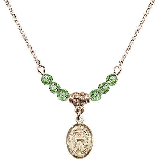 14kt Gold Filled Saint Julia Billiart Birthstone Necklace with Peridot Beads - 9267