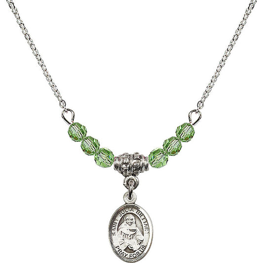 Sterling Silver Saint Julia Billiart Birthstone Necklace with Peridot Beads - 9267