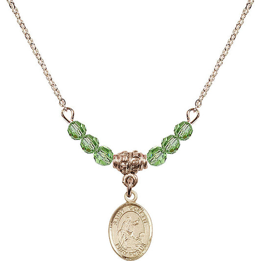 14kt Gold Filled Saint Colette Birthstone Necklace with Peridot Beads - 9268