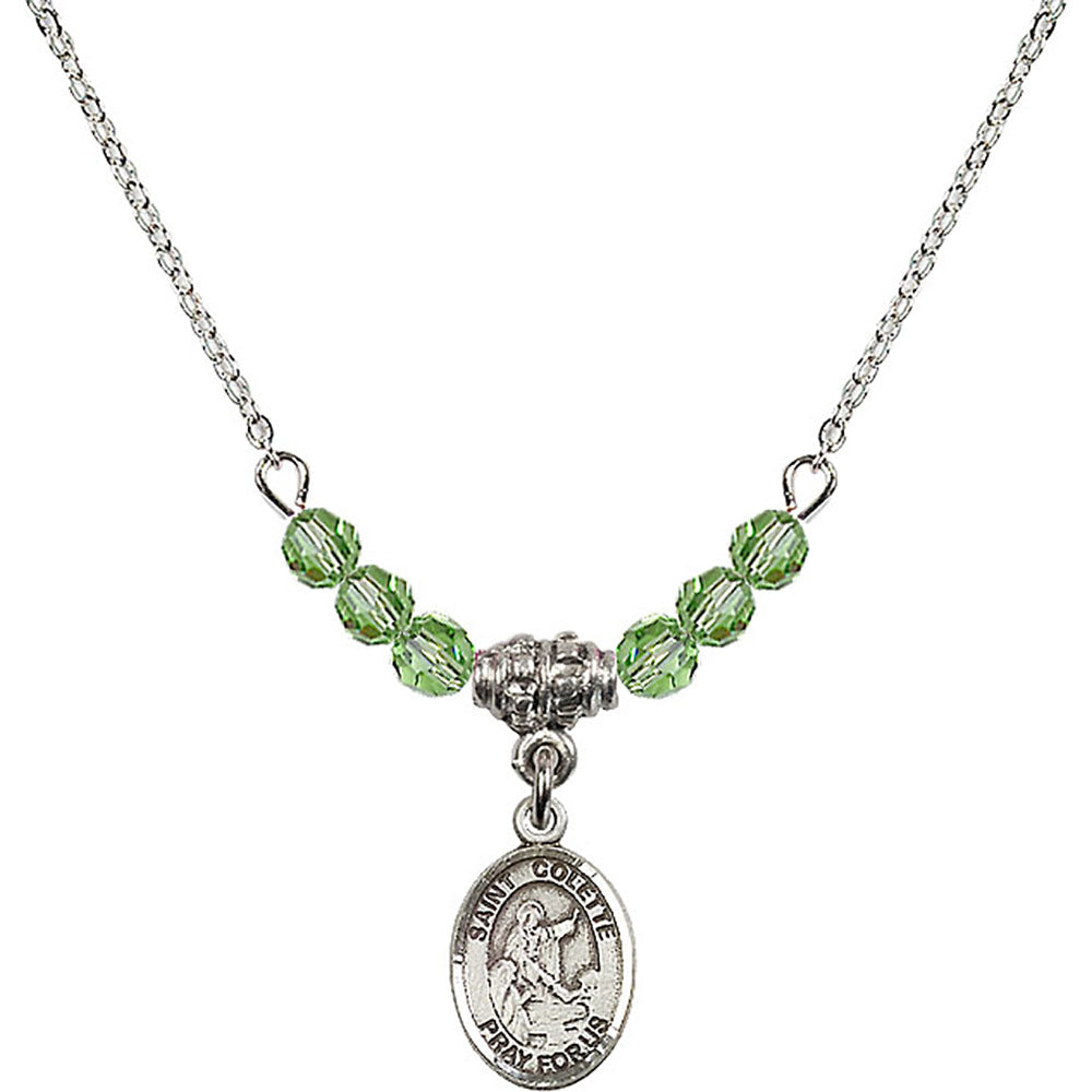 Sterling Silver Saint Colette Birthstone Necklace with Peridot Beads - 9268