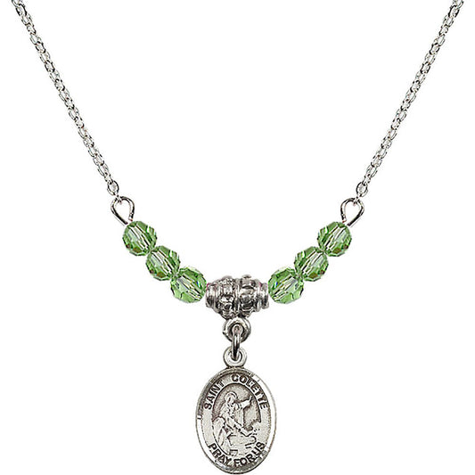 Sterling Silver Saint Colette Birthstone Necklace with Peridot Beads - 9268
