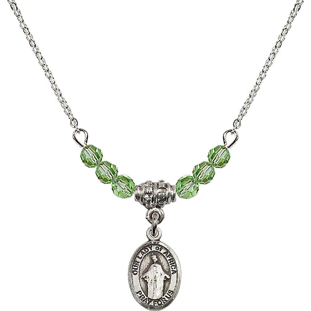 Sterling Silver Our Lady of Africa Birthstone Necklace with Peridot Beads - 9269