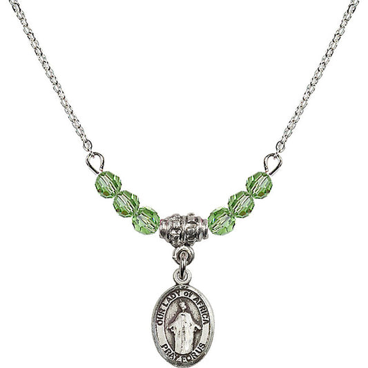 Sterling Silver Our Lady of Africa Birthstone Necklace with Peridot Beads - 9269