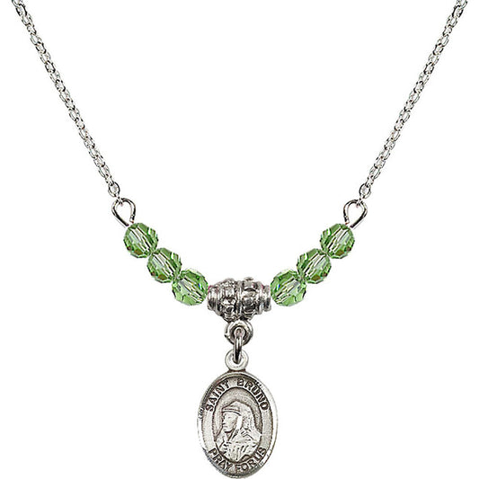 Sterling Silver Saint Bruno Birthstone Necklace with Peridot Beads - 9270