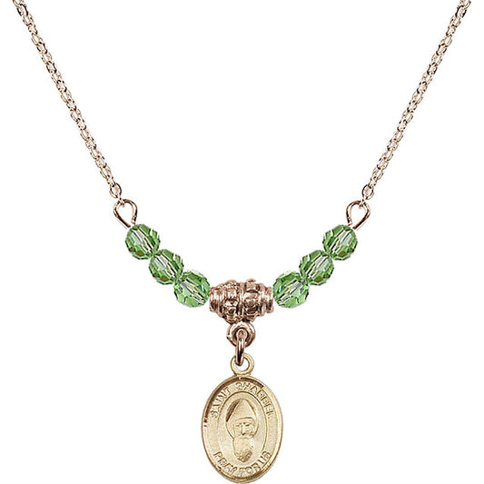 14kt Gold Filled Saint Sharbel Birthstone Necklace with Peridot Beads - 9271