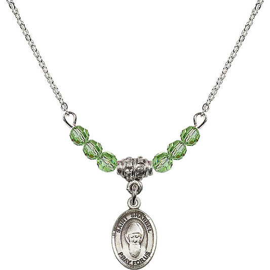 Sterling Silver Saint Sharbel Birthstone Necklace with Peridot Beads - 9271