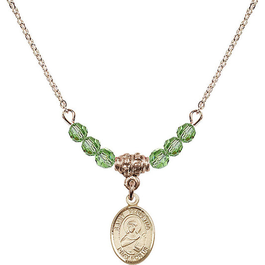14kt Gold Filled Saint Perpetua Birthstone Necklace with Peridot Beads - 9272