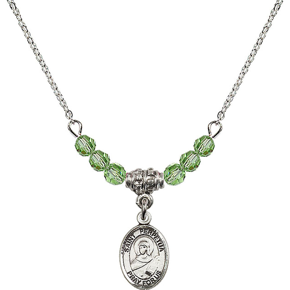 Sterling Silver Saint Perpetua Birthstone Necklace with Peridot Beads - 9272