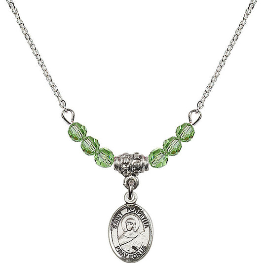 Sterling Silver Saint Perpetua Birthstone Necklace with Peridot Beads - 9272