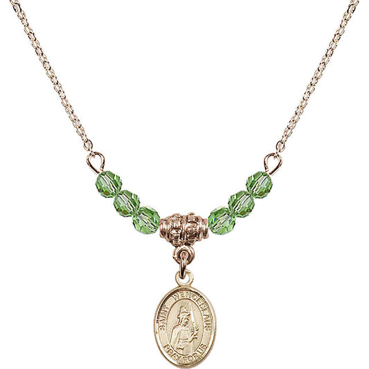 14kt Gold Filled Saint Wenceslaus Birthstone Necklace with Peridot Beads - 9273