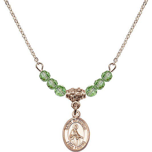 14kt Gold Filled Saint Remigius of Reims Birthstone Necklace with Peridot Beads - 9274