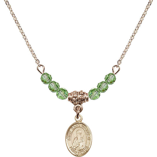 14kt Gold Filled Saint Basil the Great Birthstone Necklace with Peridot Beads - 9275