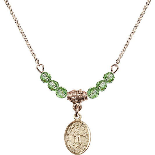14kt Gold Filled Saint Isidore the Farmer Birthstone Necklace with Peridot Beads - 9276