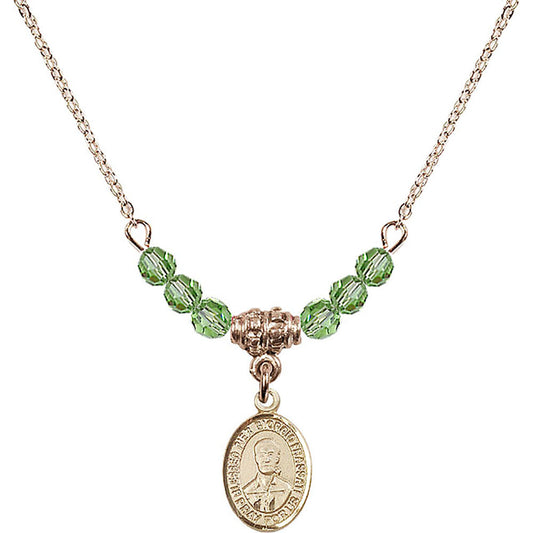 14kt Gold Filled Blessed Pier Giorgio Frassati Birthstone Necklace with Peridot Beads - 9278