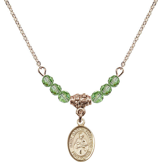 14kt Gold Filled Saint Gabriel Possenti Birthstone Necklace with Peridot Beads - 9279