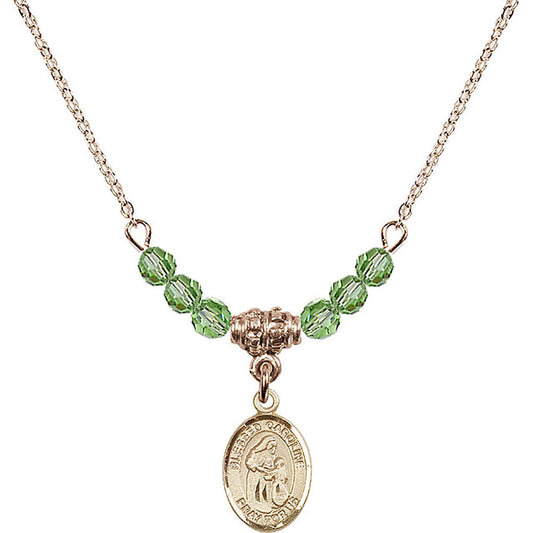 14kt Gold Filled Blessed Caroline Gerhardinger Birthstone Necklace with Peridot Beads - 9281