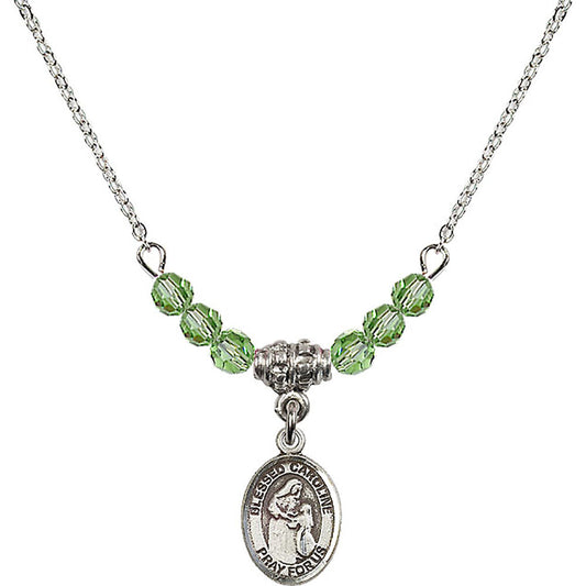 Sterling Silver Blessed Caroline Gerhardinger Birthstone Necklace with Peridot Beads - 9281