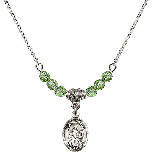 Sterling Silver Saint Walter of Pontoise Birthstone Necklace with Peridot Beads - 9285