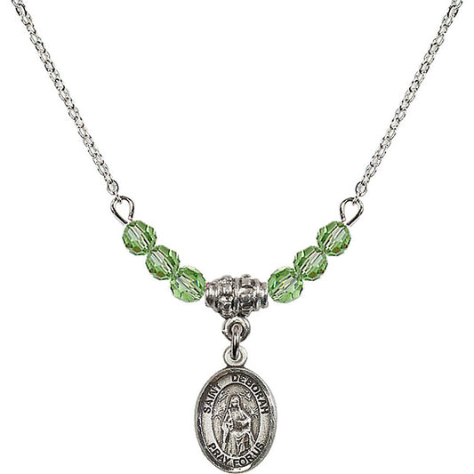 Sterling Silver Saint Deborah Birthstone Necklace with Peridot Beads - 9286