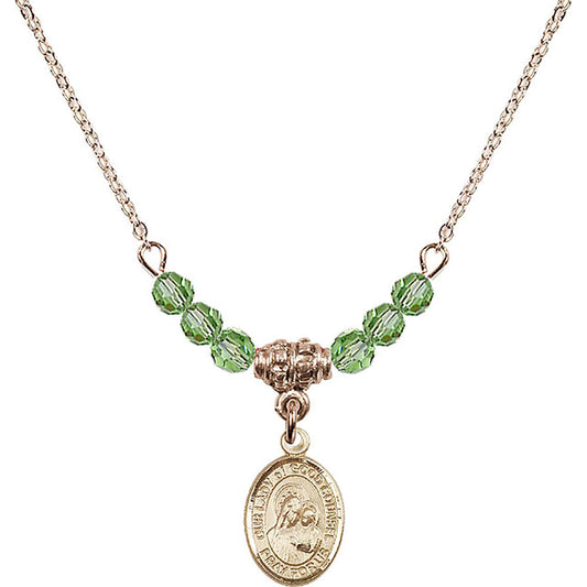 14kt Gold Filled Our Lady of Good Counsel Birthstone Necklace with Peridot Beads - 9287