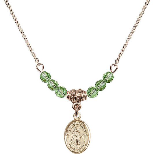 14kt Gold Filled Our Lady of Mercy Birthstone Necklace with Peridot Beads - 9289