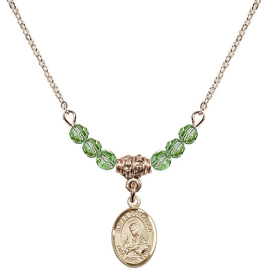 14kt Gold Filled Mater Dolorosa Birthstone Necklace with Peridot Beads - 9290