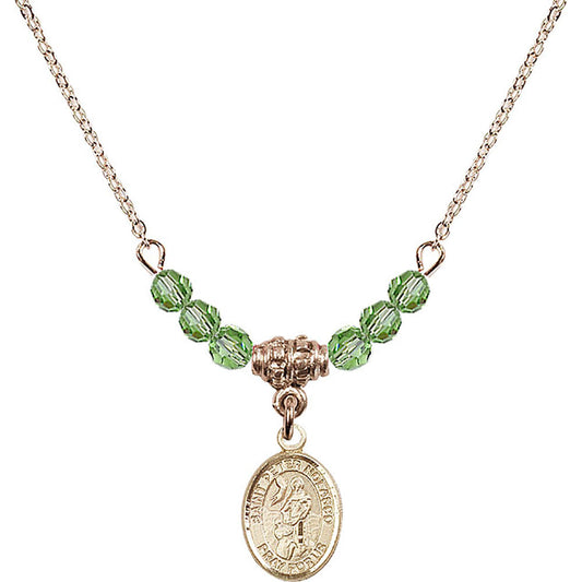 14kt Gold Filled Saint Peter Nolasco Birthstone Necklace with Peridot Beads - 9291