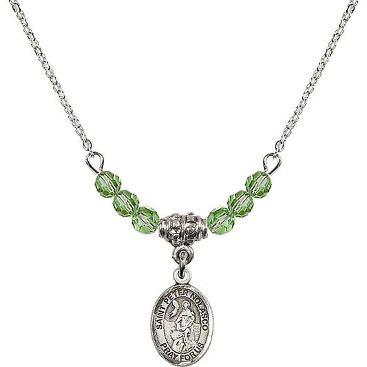 Sterling Silver Saint Peter Nolasco Birthstone Necklace with Peridot Beads - 9291