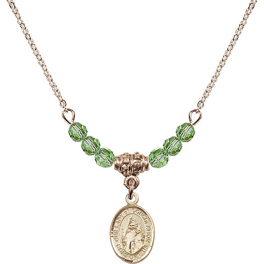 14kt Gold Filled Our Lady of Consolation Birthstone Necklace with Peridot Beads - 9292