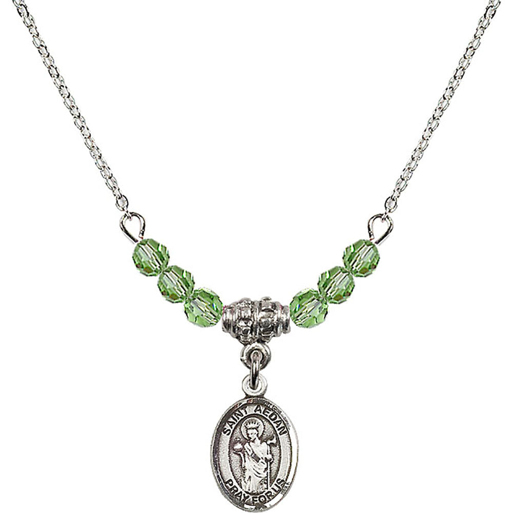 Sterling Silver Saint Aedan of Ferns Birthstone Necklace with Peridot Beads - 9293