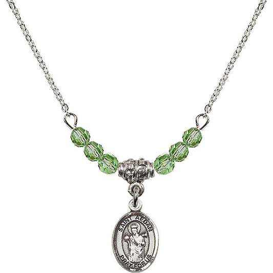 Sterling Silver Saint Aedan of Ferns Birthstone Necklace with Peridot Beads - 9293